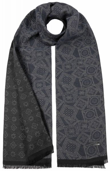 Stetson Scarf Cotton Jaquard stamps navy/grey